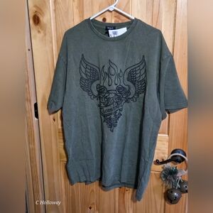 NWT Mens Forever 21 Godsend  Short Sleeved Tshirt Olive Green Distressed Size Xl